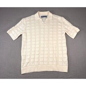 Free Planet Men’s Textured Sweater Shirt Tee Medium Ivory Knit Short Sleeve M